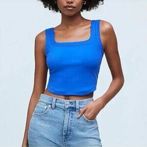 MADEWELL Crop Tank Top Women Small Pure Blue Ribbed NEW Wide Strap NL398